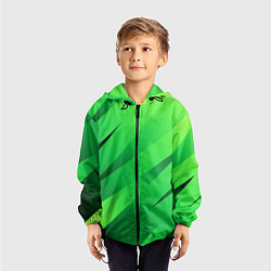 Ветровка с капюшоном детская Сочный зелёный абстрактные полосы, цвет: 3D-черный — фото 2