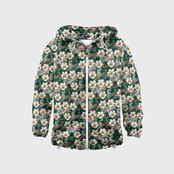 Ветровка с капюшоном детская Цветочный паттерн зелёный, цвет: 3D-белый