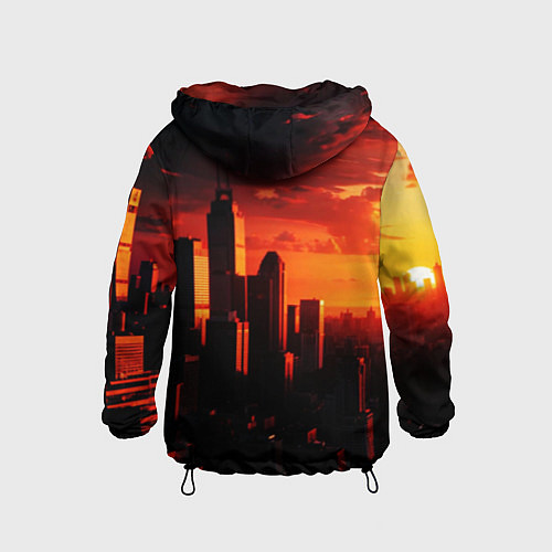 Детская ветровка Стилизованный город оранжевый закат / 3D-Черный – фото 2