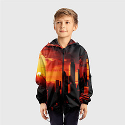 Ветровка с капюшоном детская Стилизованный город оранжевый закат, цвет: 3D-черный — фото 2