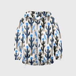 Ветровка с капюшоном детская Кактусы и попугаи, цвет: 3D-белый