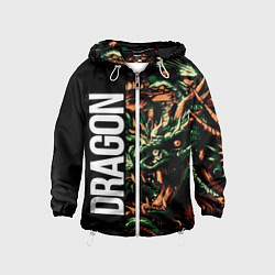 Ветровка с капюшоном детская Татуировка дракона ирезуми, цвет: 3D-белый