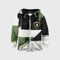 Ветровка с капюшоном детская Ламборджини логотип, цвет: 3D-белый