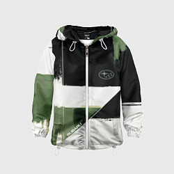 Ветровка с капюшоном детская Subaru эмблема, цвет: 3D-белый