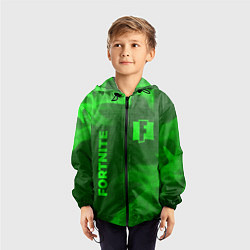 Ветровка с капюшоном детская Fortnite - green gradient вертикально, цвет: 3D-черный — фото 2