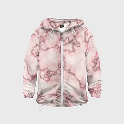 Ветровка с капюшоном детская Розовая абстракция с мраморной текстурой и блеском, цвет: 3D-белый