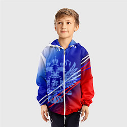 Ветровка с капюшоном детская Герб России и градиент бело-сине-красный, цвет: 3D-белый — фото 2