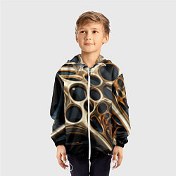 Ветровка с капюшоном детская Черно-золотая абстракция, цвет: 3D-белый — фото 2