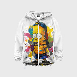 Ветровка с капюшоном детская Рисунок красками Барт Симпсон, цвет: 3D-белый