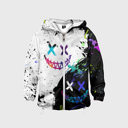 Ветровка с капюшоном детская Неоновые брызги - жуткие улыбки, цвет: 3D-белый