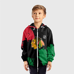 Ветровка с капюшоном детская Чикаго Блэкхокс - брызги красок, цвет: 3D-белый — фото 2