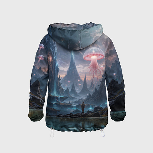 Детская ветровка Фантастический мир с медузами и озеро у гор / 3D-Белый – фото 2