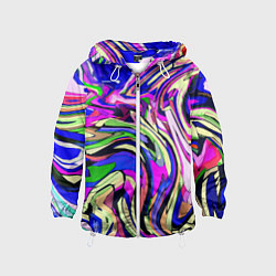 Ветровка с капюшоном детская Абстракция пластика синий, цвет: 3D-белый