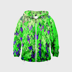 Ветровка с капюшоном детская Ярко-зелёный стекающая абстаркция, цвет: 3D-белый