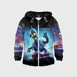 Детская ветровка Bender is a skateboarder in neon street - ai art