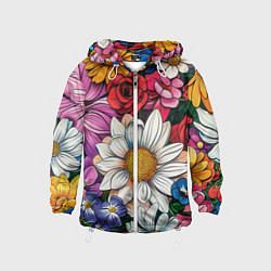 Ветровка с капюшоном детская Крупные цветы, цвет: 3D-белый