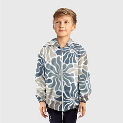 Ветровка с капюшоном детская Цветы blue and beige pattern, цвет: 3D-белый — фото 2