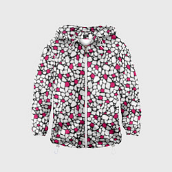 Детская ветровка Мелкий красно белый мозаичный узор на черном