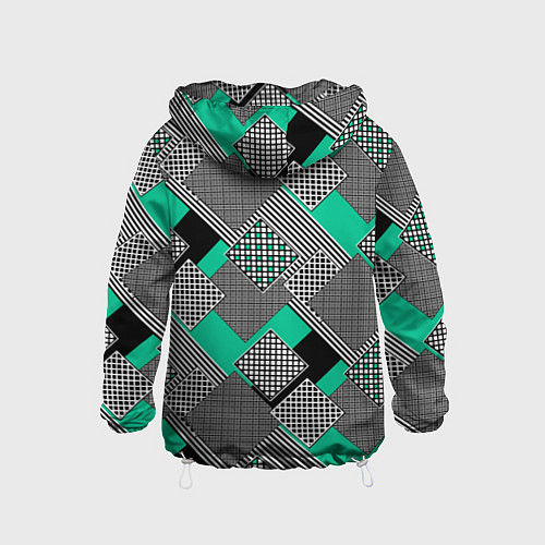Детская ветровка Черно бирюзовая абстрактная геометрия пэчворк / 3D-Белый – фото 2