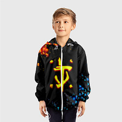 Ветровка с капюшоном детская Doom огненные символы, цвет: 3D-белый — фото 2