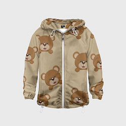 Ветровка с капюшоном детская Медвежьи мордашки на бежевом, цвет: 3D-белый