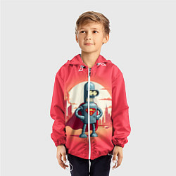 Ветровка с капюшоном детская Робот-сгибальщик Бендер супермен - коллаба, цвет: 3D-белый — фото 2