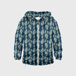 Ветровка с капюшоном детская Абстрактные капли узор сине-зелёный, цвет: 3D-белый