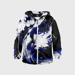 Ветровка с капюшоном детская Чёрно-фиолетовый абстракция волна, цвет: 3D-белый