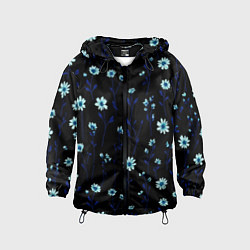 Ветровка с капюшоном детская Паттерн с маленькими синими цветами, цвет: 3D-черный