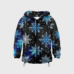 Ветровка с капюшоном детская Стилизованный чёрно-синий со снежинками, цвет: 3D-черный
