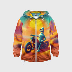 Ветровка с капюшоном детская Робот Бендер на мотоцикле в пустыне, цвет: 3D-белый