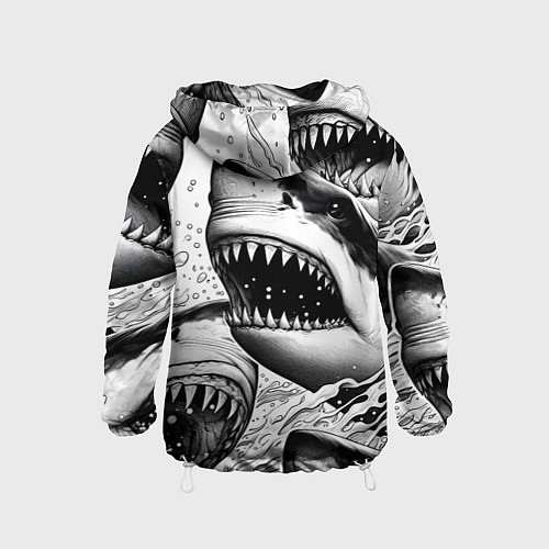 Детская ветровка Белая акула - стая / 3D-Белый – фото 2