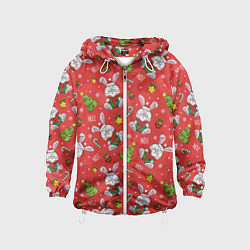 Детская ветровка Новогодний паттерн с зайчиком