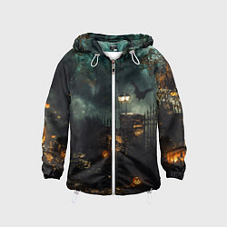 Ветровка с капюшоном детская Ночь тыкв и теней, цвет: 3D-белый