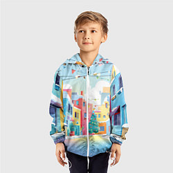 Ветровка с капюшоном детская Разноцветный новогодний дворик, цвет: 3D-белый — фото 2