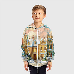 Ветровка с капюшоном детская Новогодний город, цвет: 3D-белый — фото 2