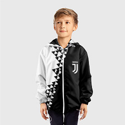 Ветровка с капюшоном детская Juventus черно белая геометрия текстура, цвет: 3D-белый — фото 2