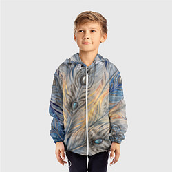 Ветровка с капюшоном детская Синие перья с самоцветами, цвет: 3D-белый — фото 2
