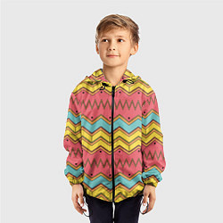 Ветровка с капюшоном детская Цветные зигзаги, цвет: 3D-черный — фото 2