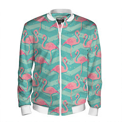 Бомбер мужской Flamingo Pattern, цвет: 3D-белый