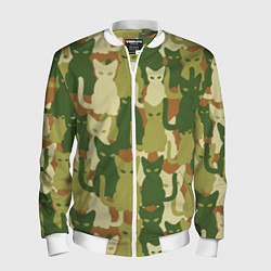 Бомбер мужской Камуфляж- зелёные кошки, цвет: 3D-белый