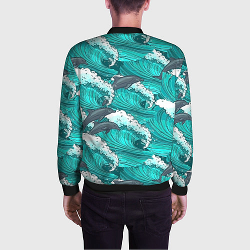 Мужской бомбер Лазурные дельфины / 3D-Черный – фото 4