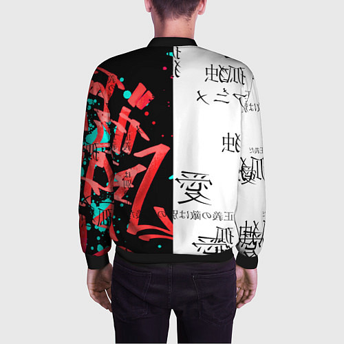 Мужской бомбер Японские надписи / 3D-Черный – фото 4