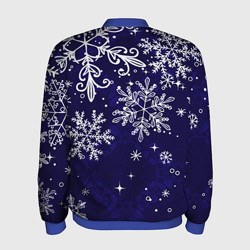 Мужской бомбер Новогодние снежинки / 3D-Синий – фото 2