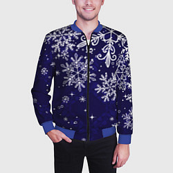 Бомбер мужской Новогодние снежинки, цвет: 3D-синий — фото 2