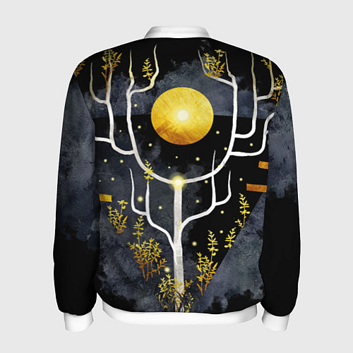 Мужской бомбер Графит и золото: дерево жизни / 3D-Белый – фото 2