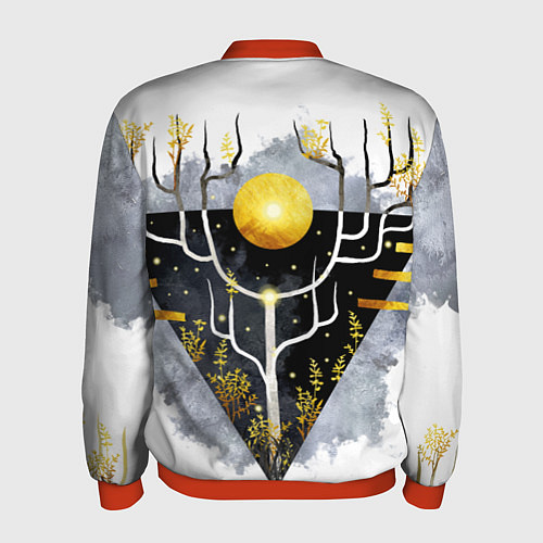 Мужской бомбер Графит и золото: дерево жизни / 3D-Красный – фото 2