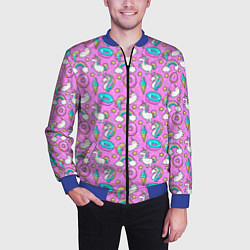 Бомбер мужской Единороги и пончики, цвет: 3D-синий — фото 2