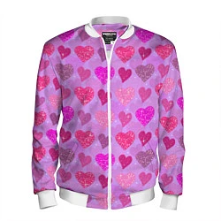 Бомбер мужской Розовые сердечки, цвет: 3D-белый