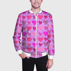 Бомбер мужской Розовые сердечки, цвет: 3D-белый — фото 2